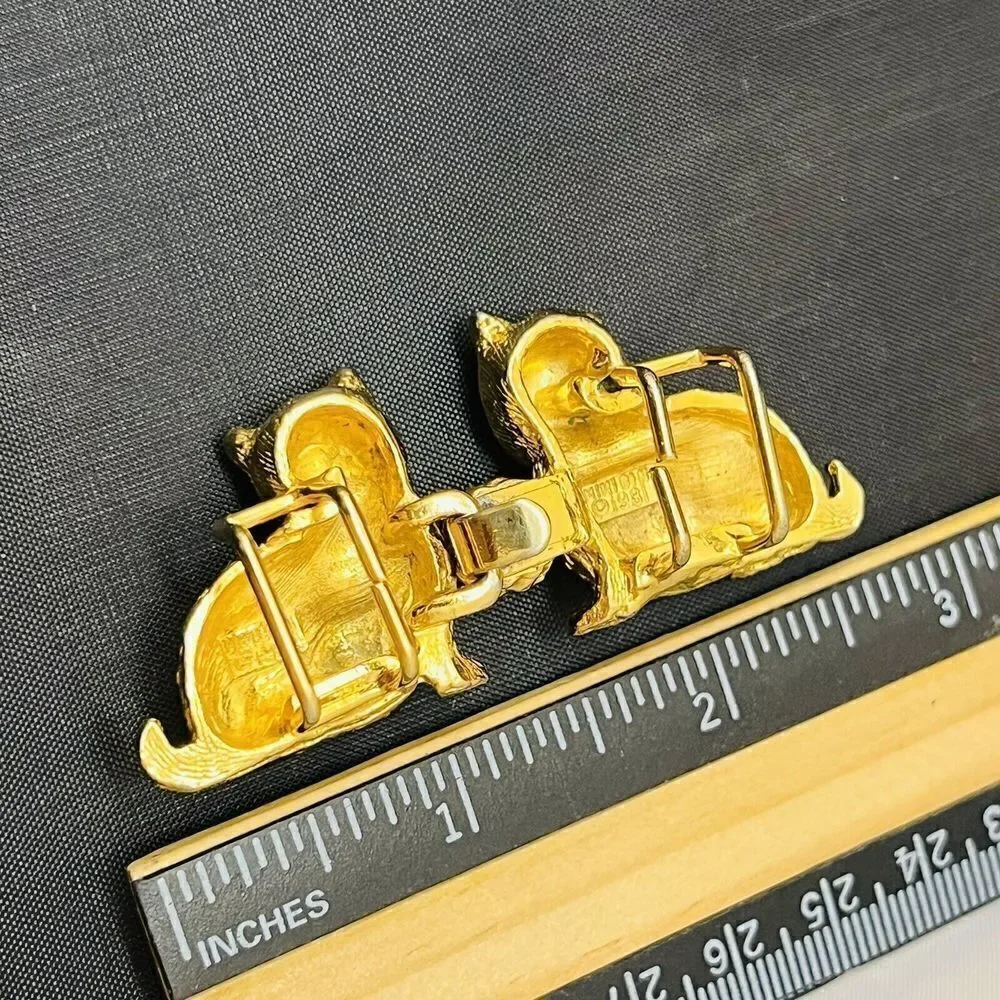 Vintage 3D Mimi Di N Gold Tone Double Cat Yarn Belt Buckle Kittiy Kittens 4287